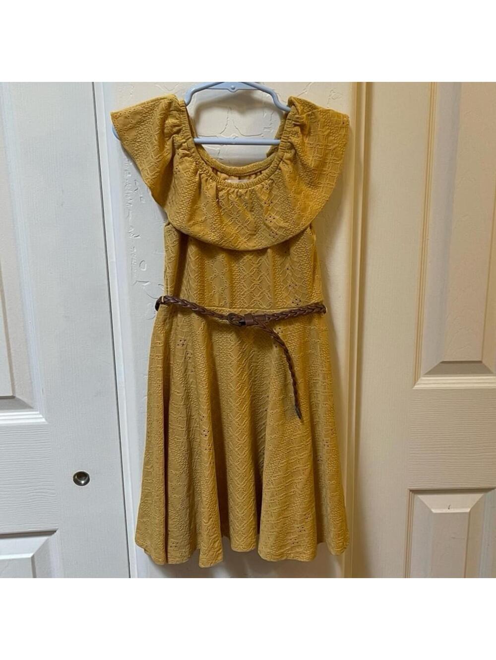 Beautees Mustard Yellow, Belted Knee-Length Dress
